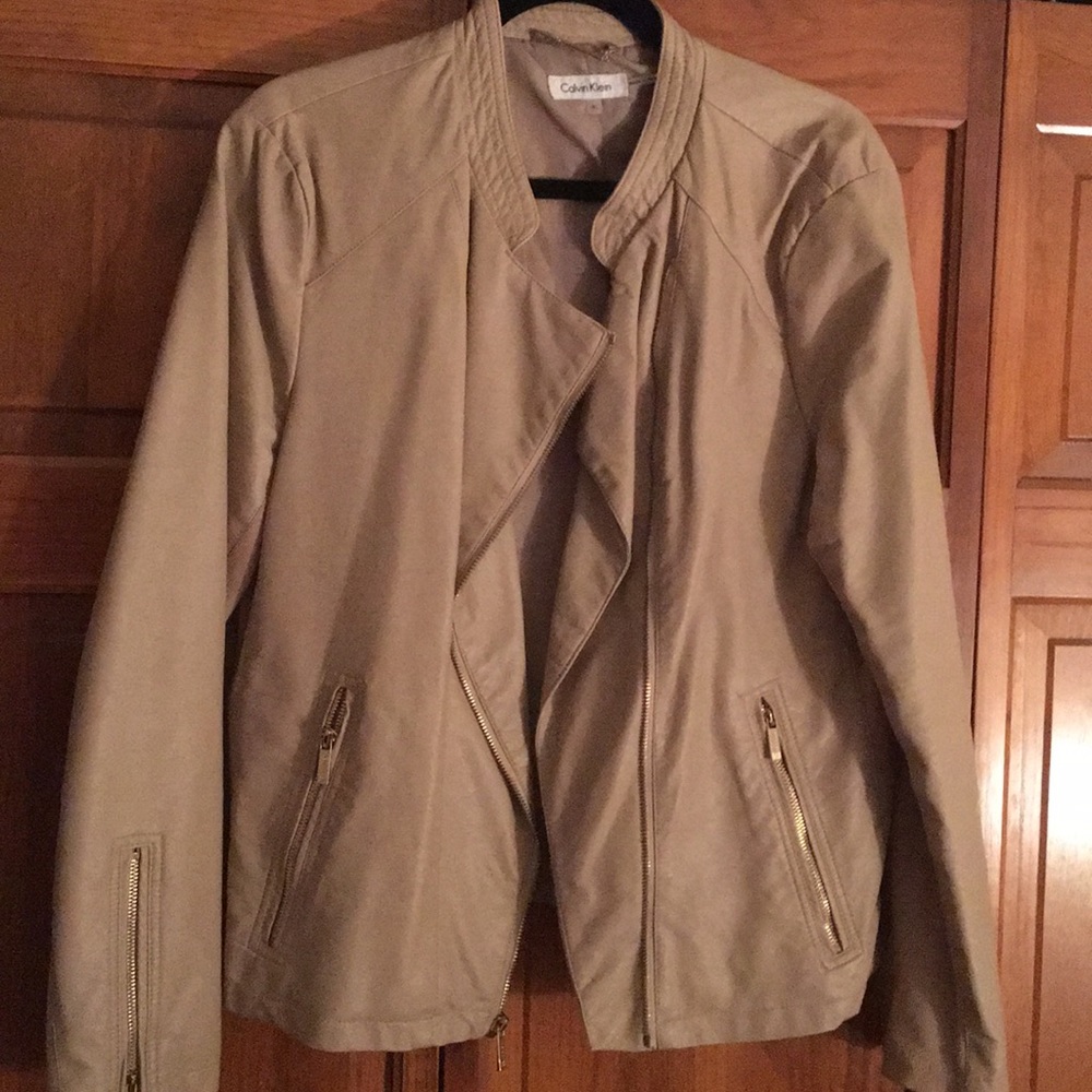 Calvin Klein tan colored leather jacket
